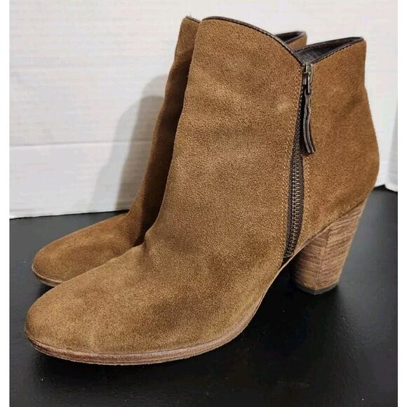 Cole Haan Hayes Bootie Java Brown Suede Stacked Booties Womens Size 8 B - Picture 1 of 13